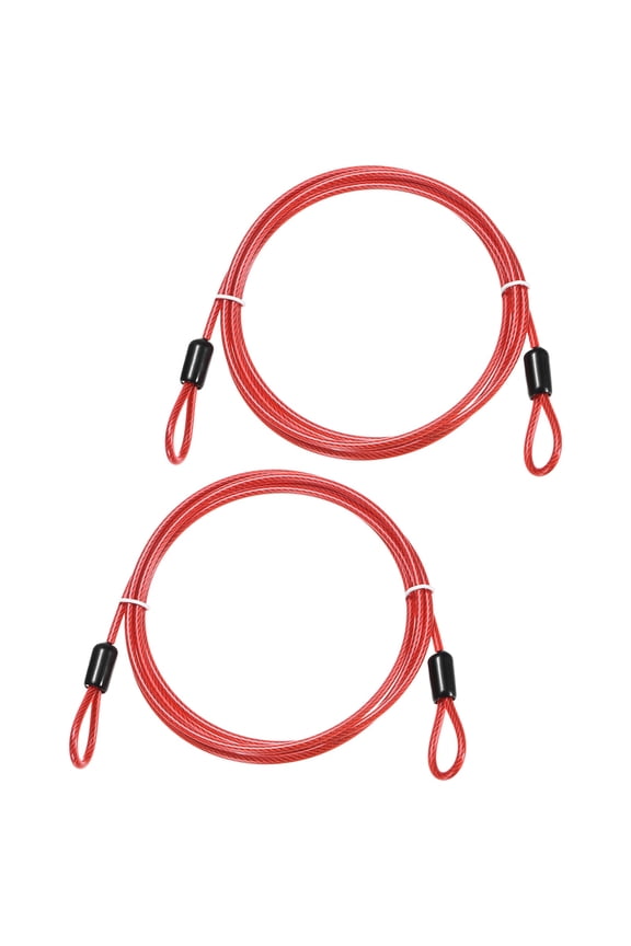 Security Cable with Loops [2Pcs] - 4.92ft / 59.1 Inch Stainless Steel Luggage Lock Safety Cable Use For Bikes & Luggage - [Red]