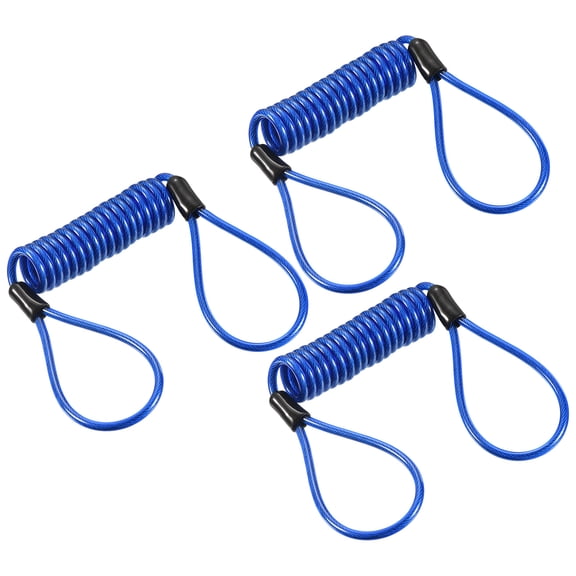 Uxcell Security Steel Cable 3.5mm x 1.2m/3.94ft Coated Spring Luggage Lock Wire Rope with Double Loop Blue 3 Pack