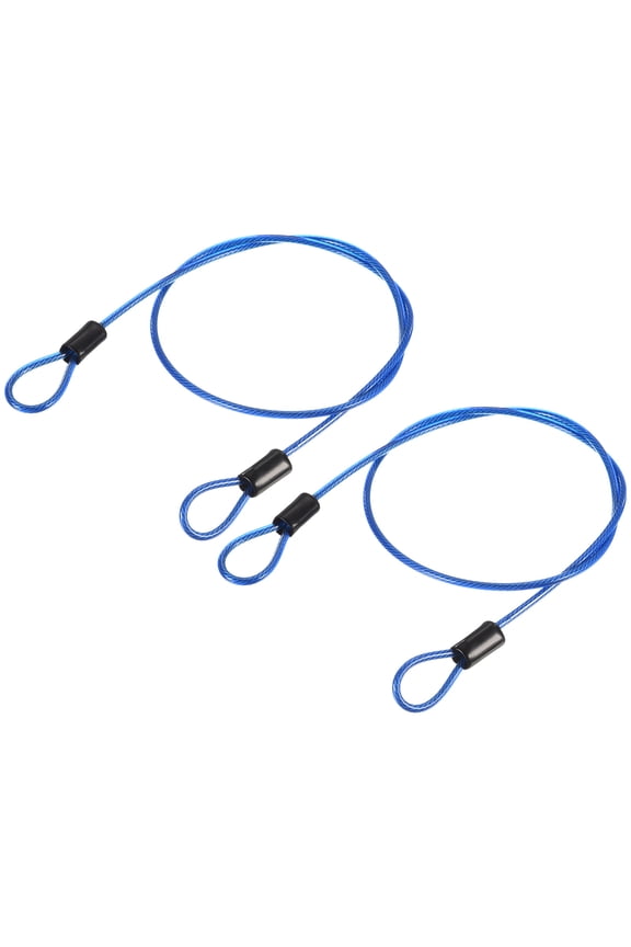 Security Steel Cable Lock Safety Cable Flexible Wire Rope Luggage Lock 1.6feet 2.5mm Vinyl Coated Braided Steel Blue Pack of 2