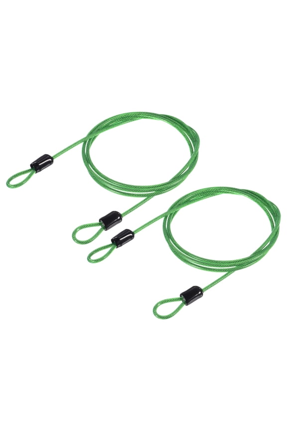Security Steel Cable Lock Safety Cable Flexible Wire Rope Luggage Lock 3.3feet 2.5mm Vinyl Coated Braided Steel Green Pack of 2
