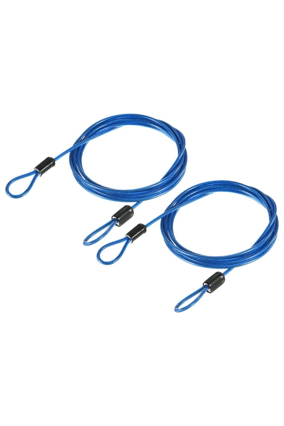 Security Steel Cable Lock Safety Cable Flexible Wire Rope Luggage Lock 5feet 2.5mm Vinyl Coated Braided Steel Blue Pack of 2