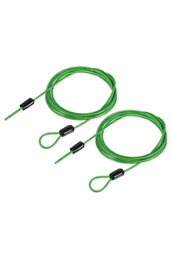 Security Steel Cable Lock Safety Cable Flexible Wire Rope Luggage Lock 5feet 2.5mm Vinyl Coated Braided Steel Green Pack of 2