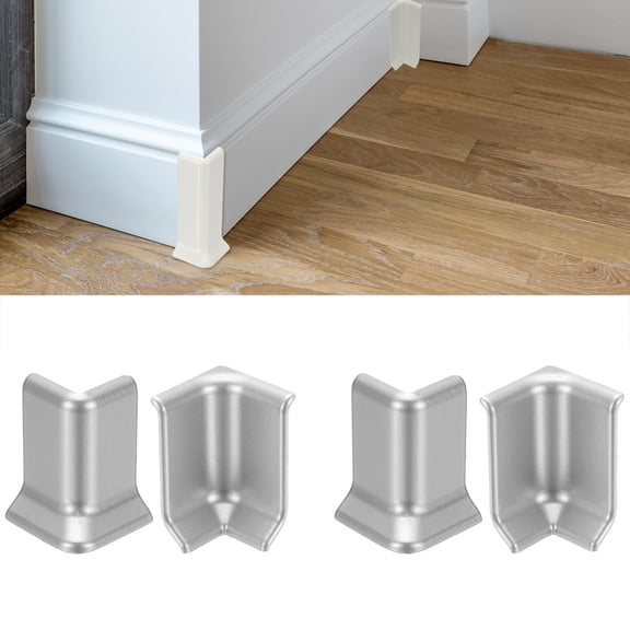 Uxcell Self Adhesive Baseboard Corner Blocks, 2.2 Inch Wall Edge Corner Protector 2 Inside + 2 Outside Corners-connector for Wall Floor Furniture Edge(Silver)