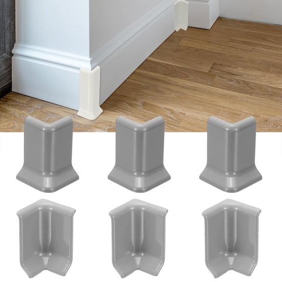 Uxcell Self Adhesive Baseboard Corner Blocks, 2.2 Inch Wall Edge Corner Protector 3 Inside + 3 Outside Corners-connector for Wall Floor Furniture Edge(Gray)