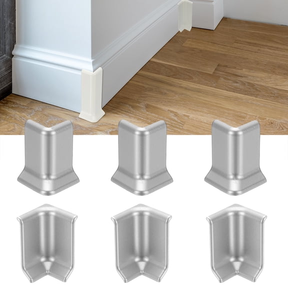 Uxcell Self Adhesive Baseboard Corner Blocks, 2.2 Inch Wall Edge Corner Protector 3 Inside + 3 Outside Corners-connector for Wall Floor Furniture Edge(Silver)