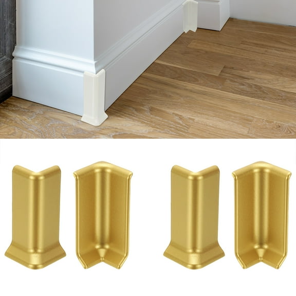 Uxcell Self Adhesive Baseboard Corner Blocks, 3.23 Inch Wall Edge Corner Protector 2 Inside + 2 Outside Corners-connector for Wall Floor Furniture Edge(Gold)