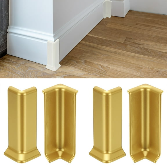 Uxcell Self Adhesive Baseboard Corner Blocks, 4.07 Inch Wall Edge Corner Protector 2 Inside + 2 Outside Corners-connector for Wall Floor Furniture Edge(Gold)