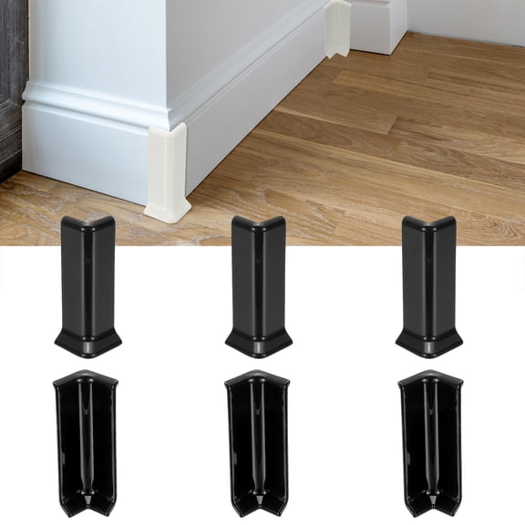 Uxcell Self Adhesive Baseboard Corner Blocks, 4.07 Inch Wall Edge Corner Protector 3 Inside + 3 Outside Corners-connector for Wall Floor Furniture Edge(Black)