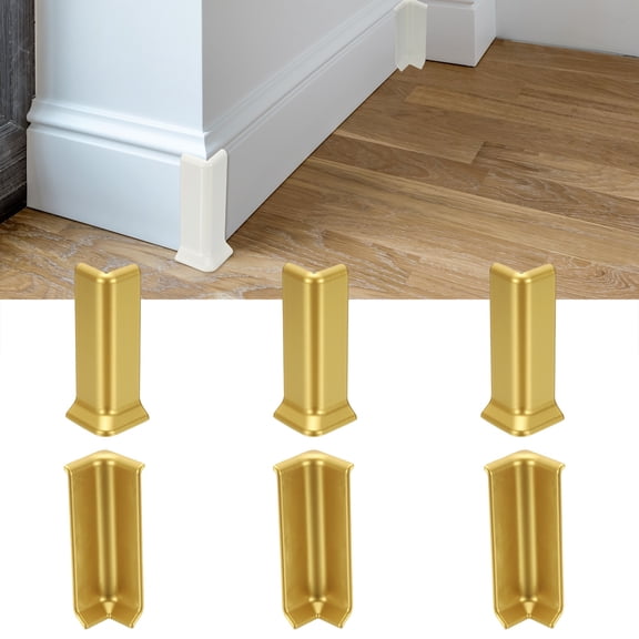 Uxcell Self Adhesive Baseboard Corner Blocks, 4.07 Inch Wall Edge Corner Protector 3 Inside + 3 Outside Corners-connector for Wall Floor Furniture Edge(Gold)