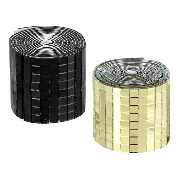 Uxcell Self Adhesive Glass Mirror Mosaic Tiles 3200 Pcs 0.2'' x 0.2'' Disco Tiles 2 Rolls Black Gold