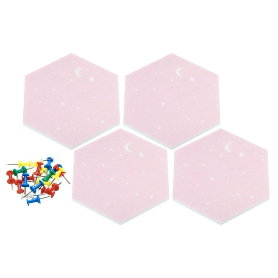Uxcell Self Adhesive Hexagon Mini Moon Wall Pin Felt Bulletin Board Tile, Pink 4 Pack