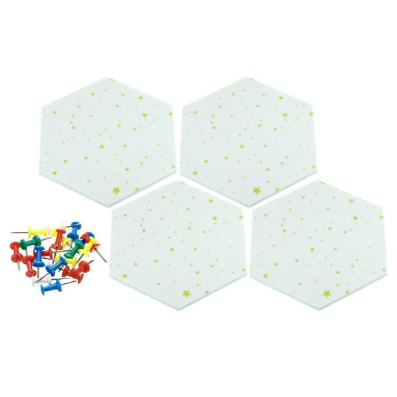 Uxcell Self Adhesive Hexagon Stars Wall Pin Felt Bulletin Board Tiles, White 4 Pack