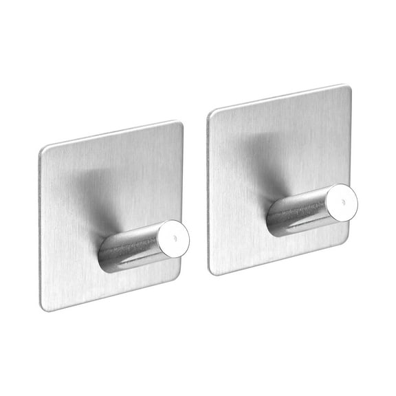 Uxcell Self Adhesive Hooks, 304 Stainless Steel Sticky Hooks Wall Hanger, Silver Tone 2 Pack