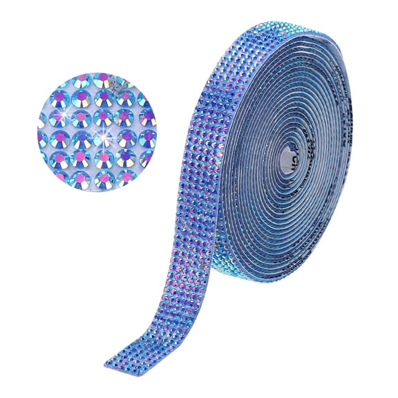 Uxcell Self Adhesive Rhinestone Strips 3 Yards 0.24 Inch for Craft,Bright Blue AB