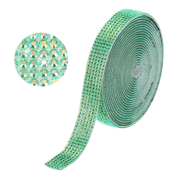 Uxcell Self Adhesive Rhinestone Strips 3 Yards 0.24 Inch for Craft,Dark Green AB