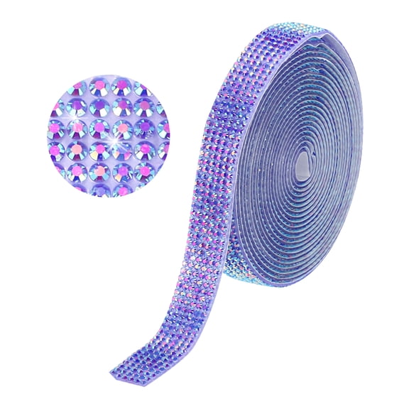 Uxcell Self Adhesive Rhinestone Strips 3 Yards 0.24 Inch for Craft,Dark Purple AB