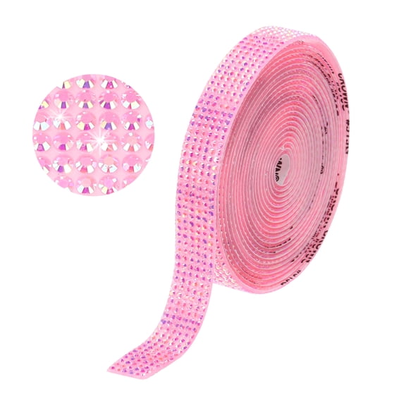 Uxcell Self Adhesive Rhinestone Strips 3 Yards 0.47 Inch for Craft,Rose Red AB