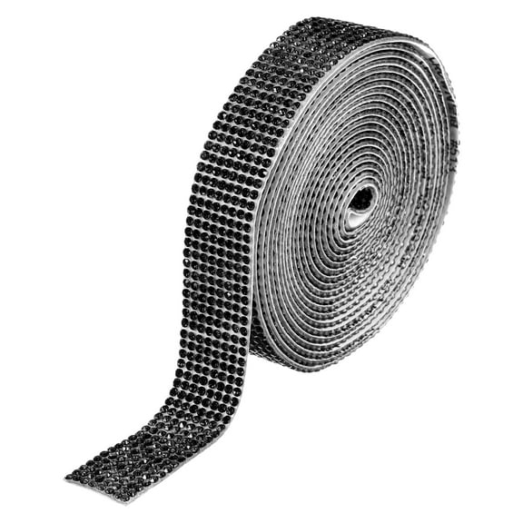 Uxcell Self Adhesive Rhinestone Strips, 3 Yards Crystal Rhinestone Ribbon Bling Diamond Stickers Wrap, Black