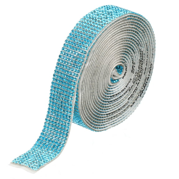 Uxcell Self Adhesive Rhinestone Strips, 3 Yards Crystal Rhinestone Ribbon Bling Diamond Stickers Wrap, Lake Blue