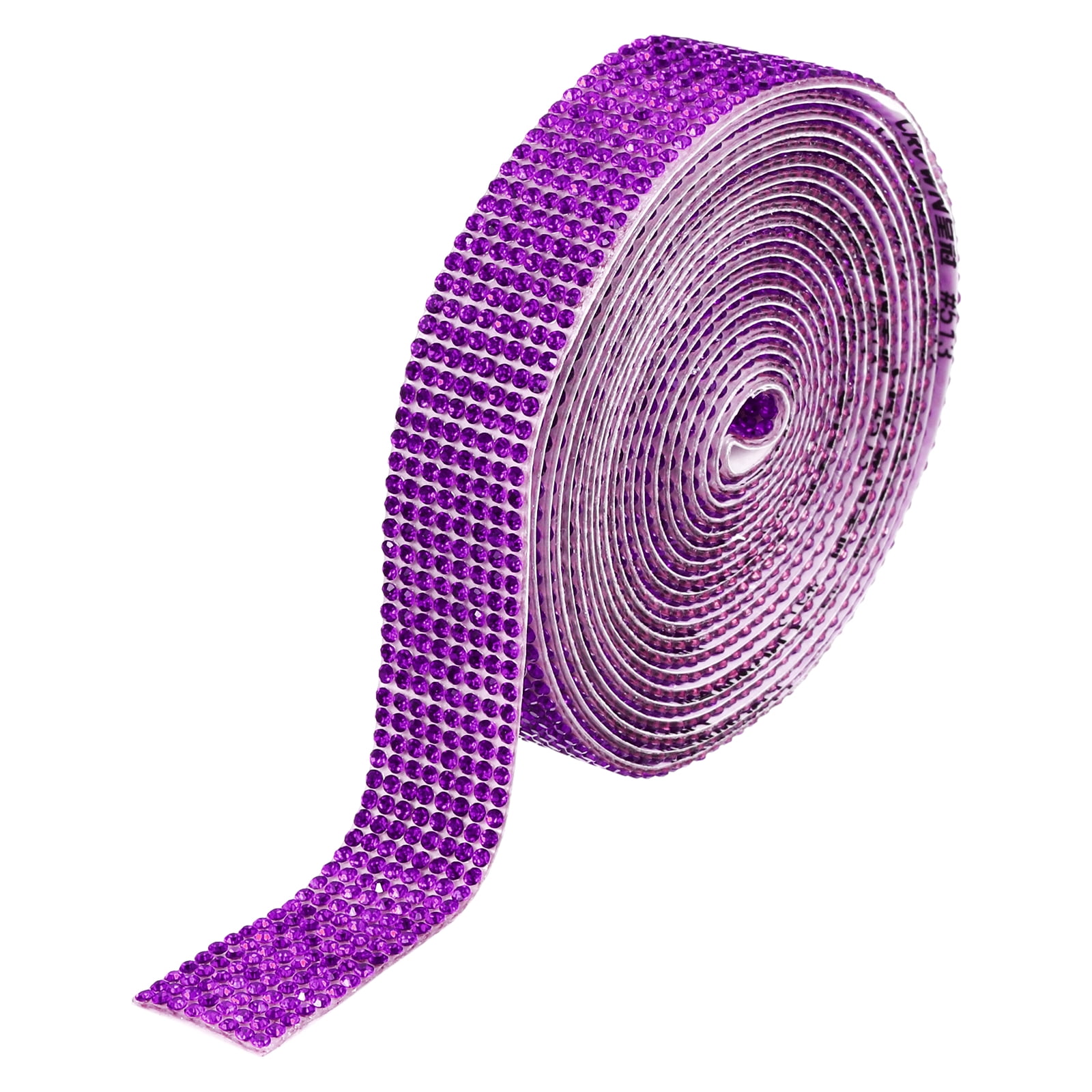 Self-Adhesive Rhinestone Ribbon – 3 Row Bling Diamond Crystal Strips, 4 Yards, Purple, For DIY Craft & Decoration