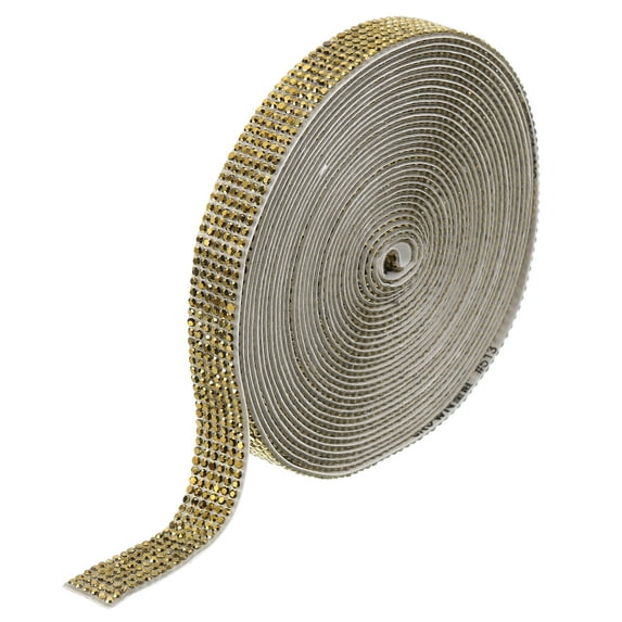 Uxcell Self Adhesive Rhinestone Strips, 6 Yards Crystal Rhinestone Ribbon Bling Diamond Stickers Wrap, Golden