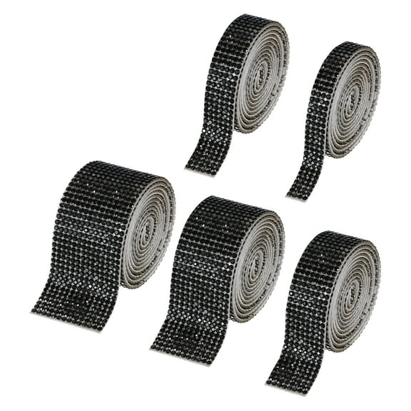 Uxcell Self Adhesive Rhinestone Strips with 2mm Rhinestones 1 Yards for Crafts,5 Rolls (Black)