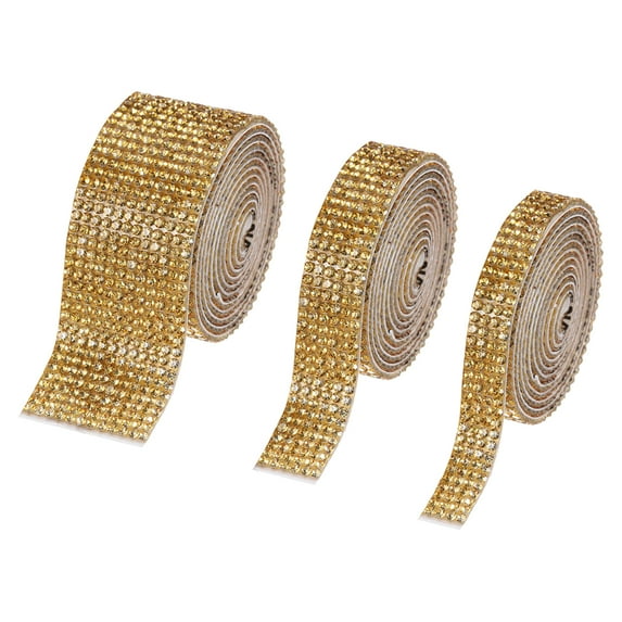Uxcell Self Adhesive Rhinestone Strips with 2mm Rhinestones 2.2 Yards for Crafts,3 Rolls (Golden)