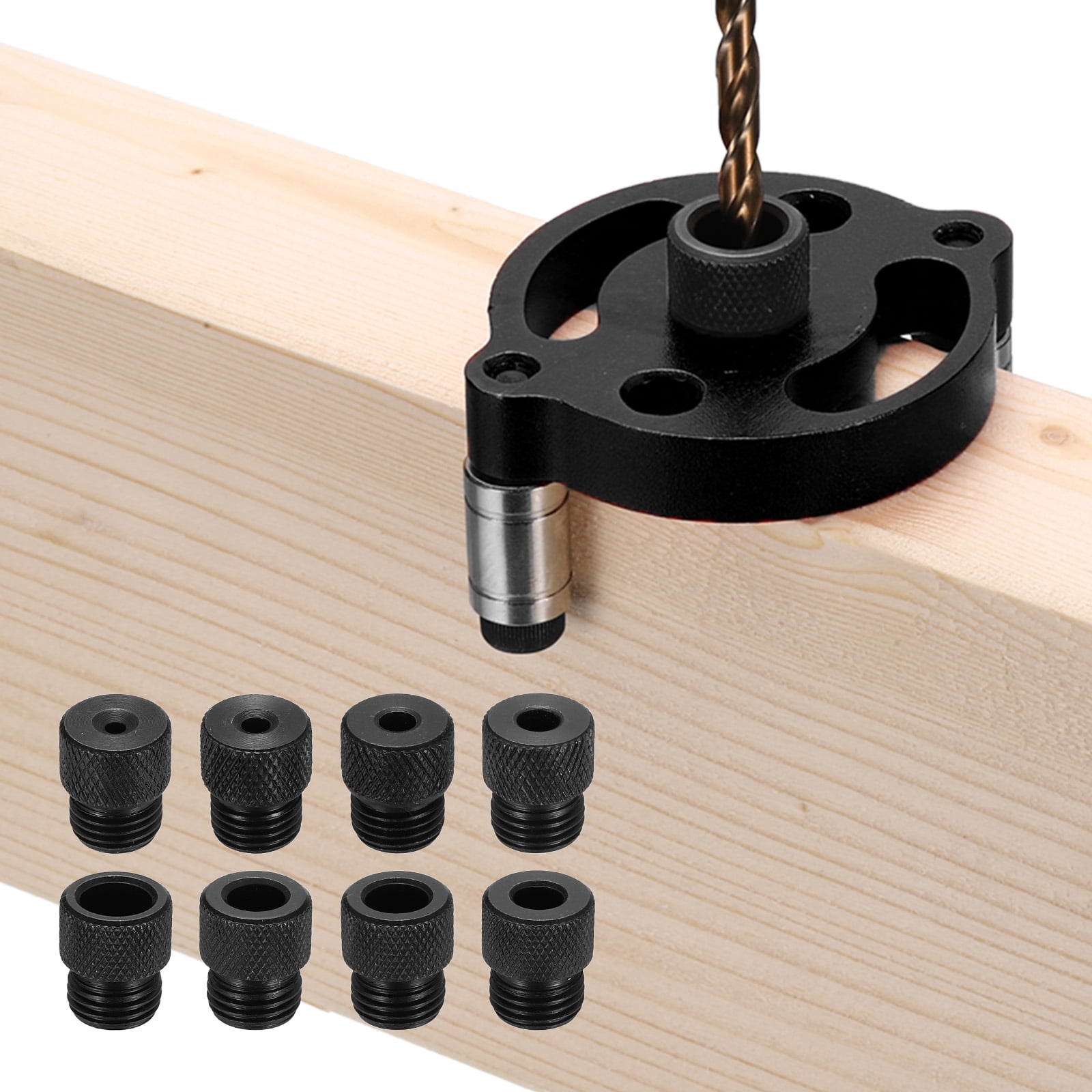 Uxcell Self Centering Doweling Jig Kit Straight Holes Puncher Dowel Jig Locator with Drill Bushings Woodworking Joints Tool for Precise Straight Holes, Black