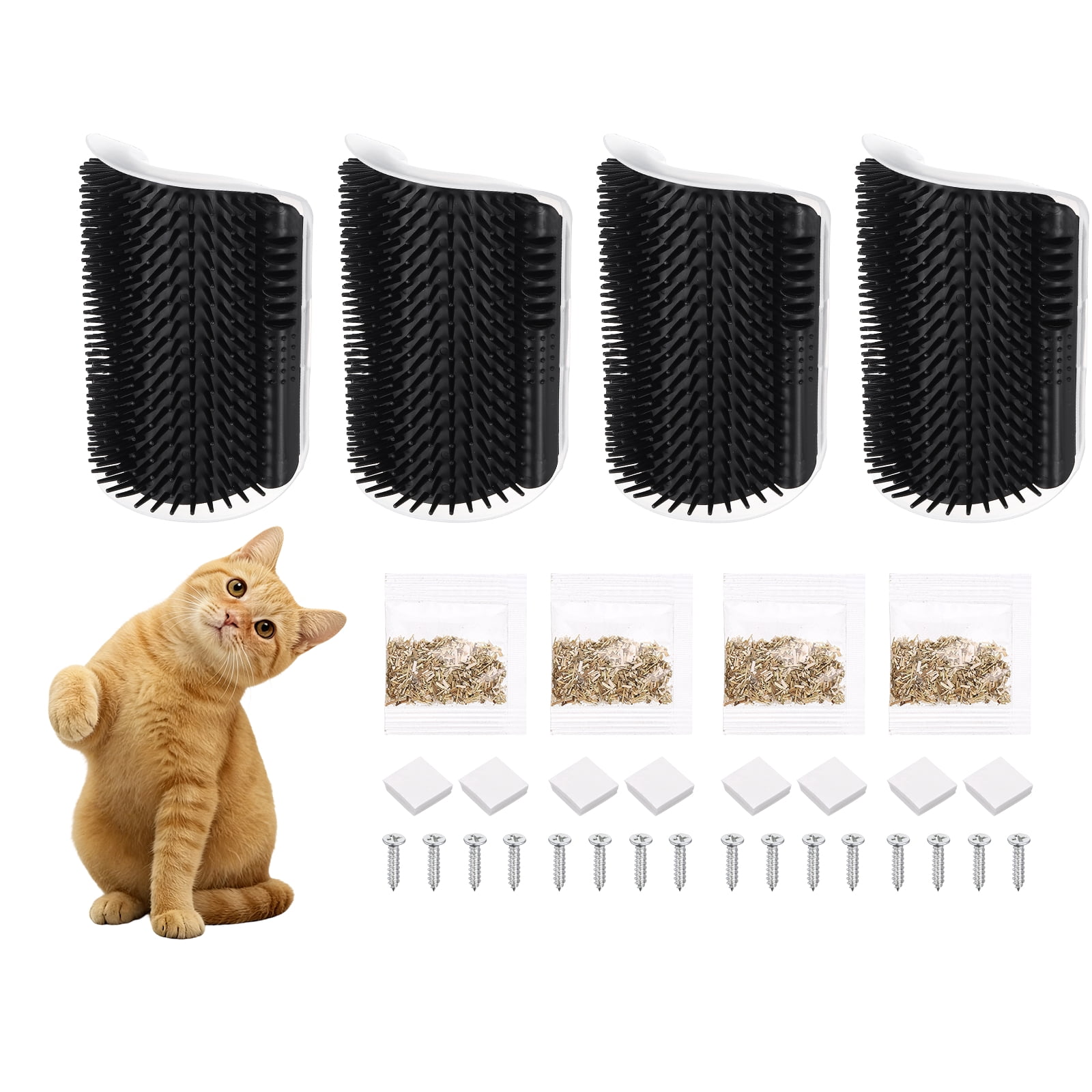 Uxcell Self Grooming Cat Brush, Cat Self Groomer Scratcher with Catnip Softer Cat Face Scratchers Wall Corner Groomer Massage Combs(4Pcs, S, Black) for Long Short Fur Pets/Kittens/Puppies