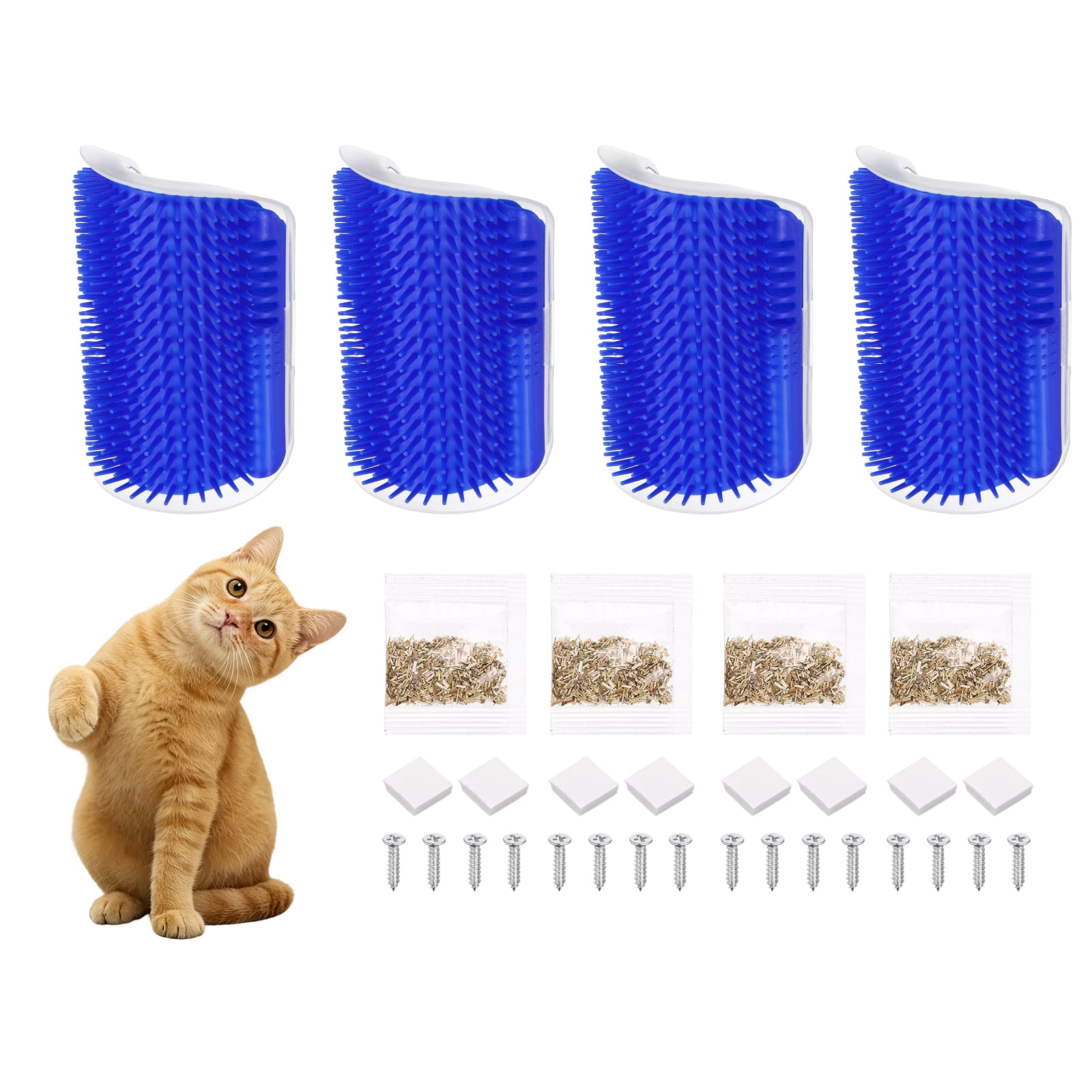 Uxcell Self Grooming Cat Brush, Cat Self Groomer Scratcher with Catnip Softer Cat Face Scratchers Wall Corner Groomer Massage Combs (4Pcs, S, Blue) for Long Short Fur Pets/Kittens/Puppies