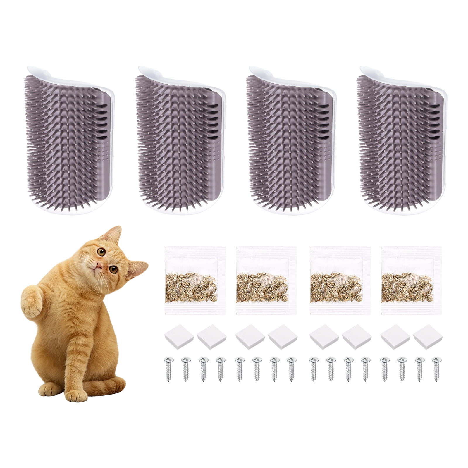Uxcell Self Grooming Cat Brush, Cat Self Groomer Scratcher with Catnip Softer Cat Face Scratchers Wall Corner Groomer Massage Combs (4Pcs, S, Grey) for Long Short Fur Pets/Kittens/Puppies