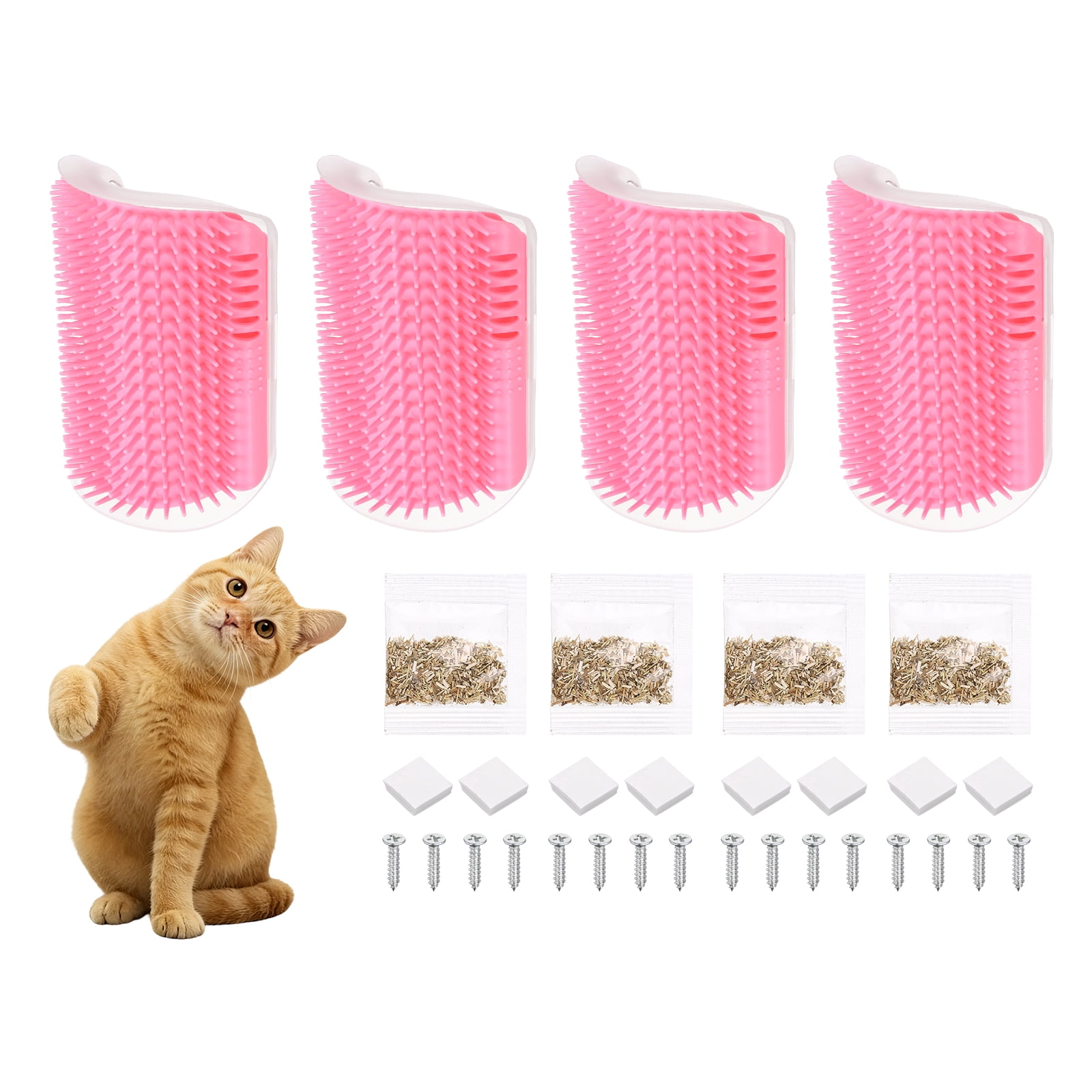 Uxcell Self Grooming Cat Brush, Cat Self Groomer Scratcher with Catnip Softer Cat Face Scratchers Wall Corner Groomer Massage Combs (4Pcs, S, Pink) for Long Short Fur Pets/Kittens/Puppies