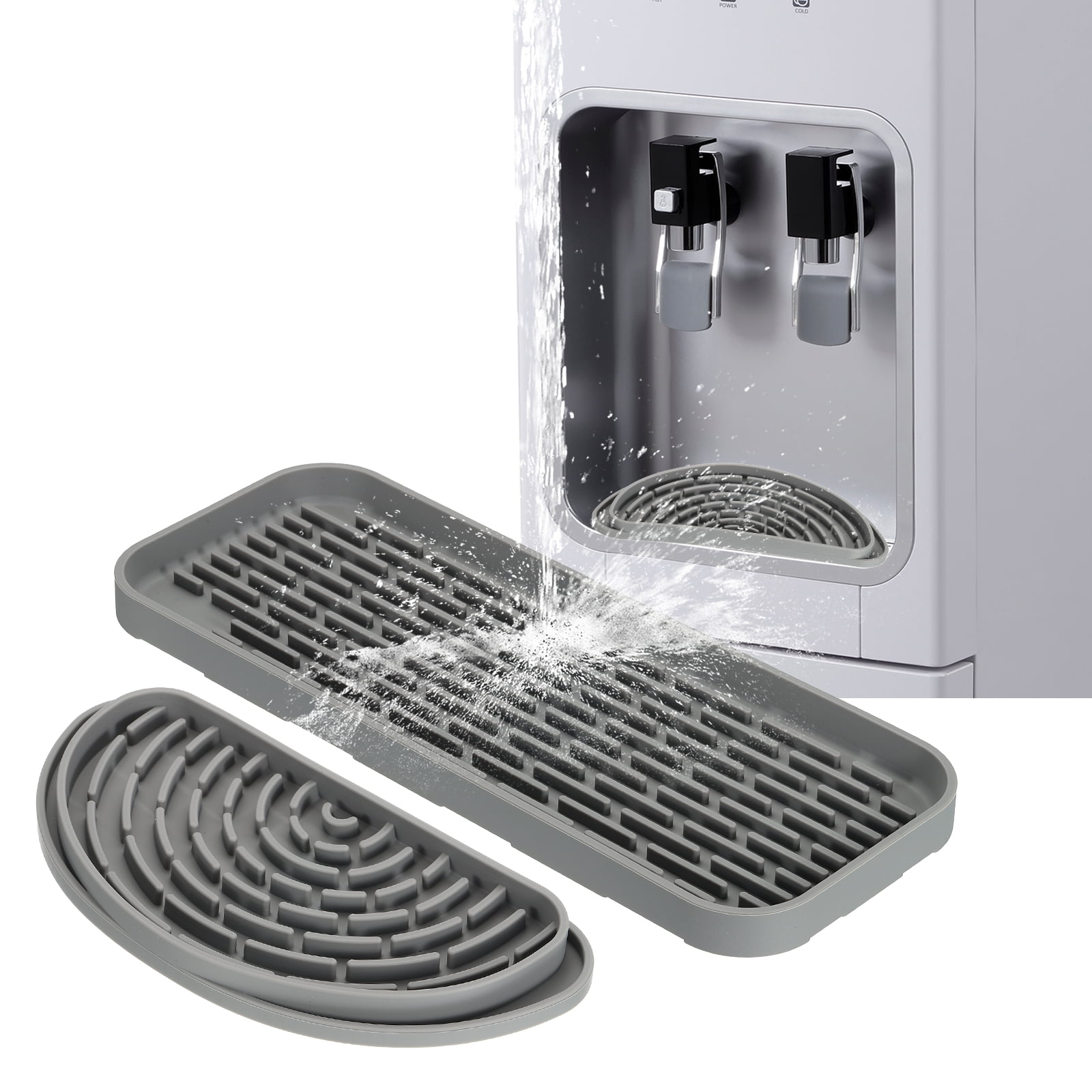 Uxcell Semi-Circular Refrigerator Drip Catcher - Non-Slip Silicone Mini Dispenser Drip Collector Fridge Spills Water Pad Catch Basin with with Rectangular Large Drain for Drainage, Grey