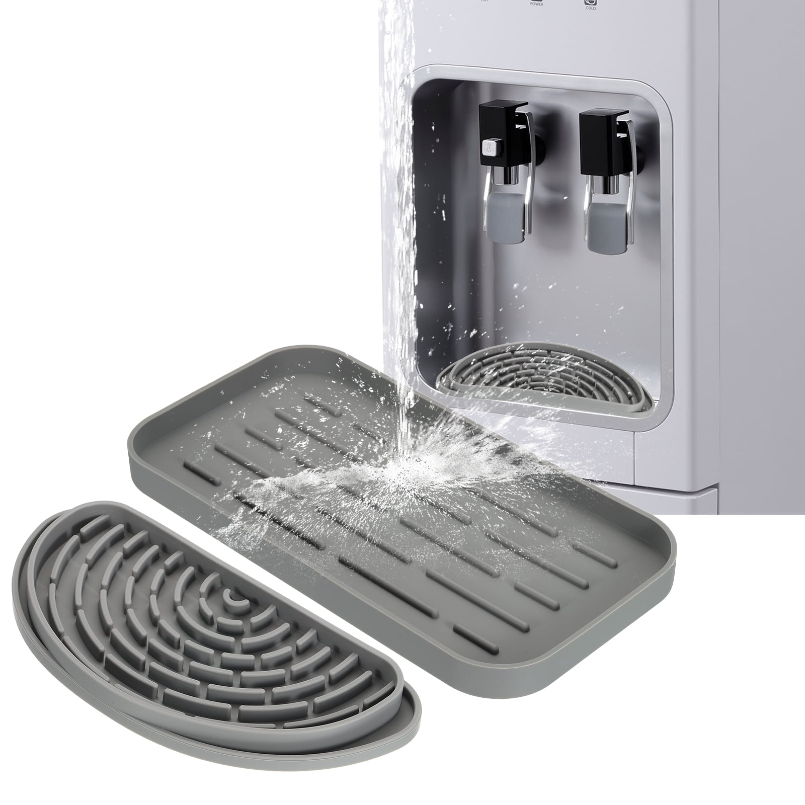 Uxcell Semi-Circular Refrigerator Drip Catcher - Non-Slip Silicone Mini Dispenser Drip Collector Fridge Spills Water Pad Catch Basin with with Rectangular Small Drain for Drainage, Grey
