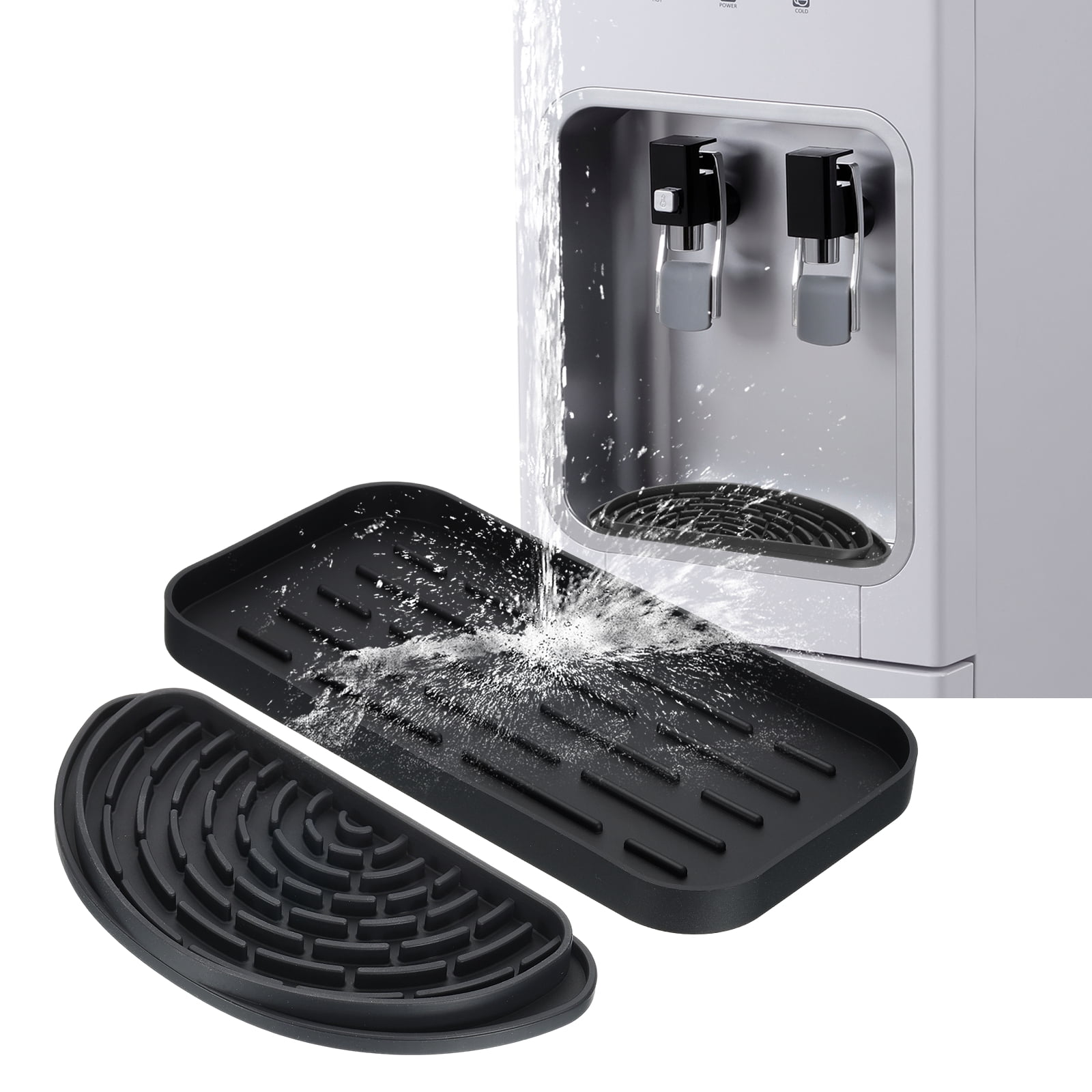 Uxcell Semi-Circular Refrigerator Drip Catcher - Non-Slip Silicone Mini Dispenser Drip Collector Fridge Spills Water Pad Catch Basin with with Rectangular Small Drain for Drainage, Black