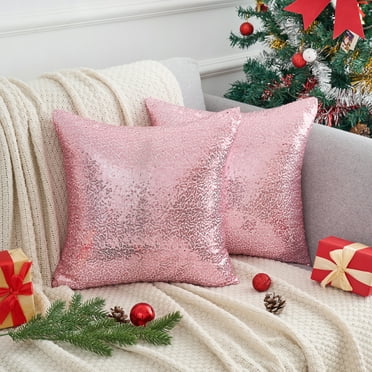 Uxcell Sequin Throw Pillow Covers, Pack of 2 Glitter Decorative Pillow Cases Personalized Cushion Covers Pink 16" x 16"