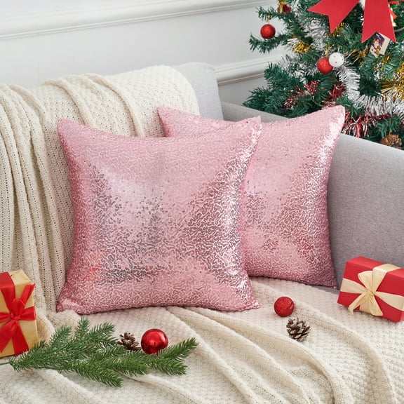 REGALWOVEN Sequin Throw Pillow Covers, Pack of 2 Glitter Decorative Pillow Cases Personalized Cushion Covers Pink 16" x 16"