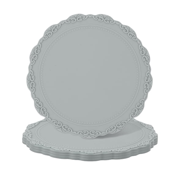 Uxcell Set of 4 Round Silicone Coaster, 4" Placemats Table Mats, Place Mats Trivet for Dining Table Heat Resistant Waterproof Oil Proof Table and Counter Top Kitchen, Gray (Flower)
