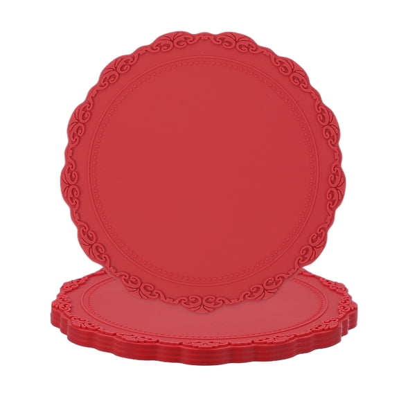 Uxcell Set of 4 Round Silicone Coaster, 4" Placemats Table Mats, Place Mats Trivet for Dining Table Heat Resistant Waterproof Oil Proof Table and Counter Top Kitchen, Red (Flower)