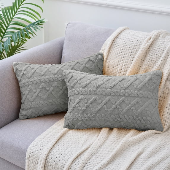 REGALWOVEN Set of 2 Decorative Throw Pillow Covers Faux Fur Throw Pillow Covers for Sofa Light Gray 18" x 18"