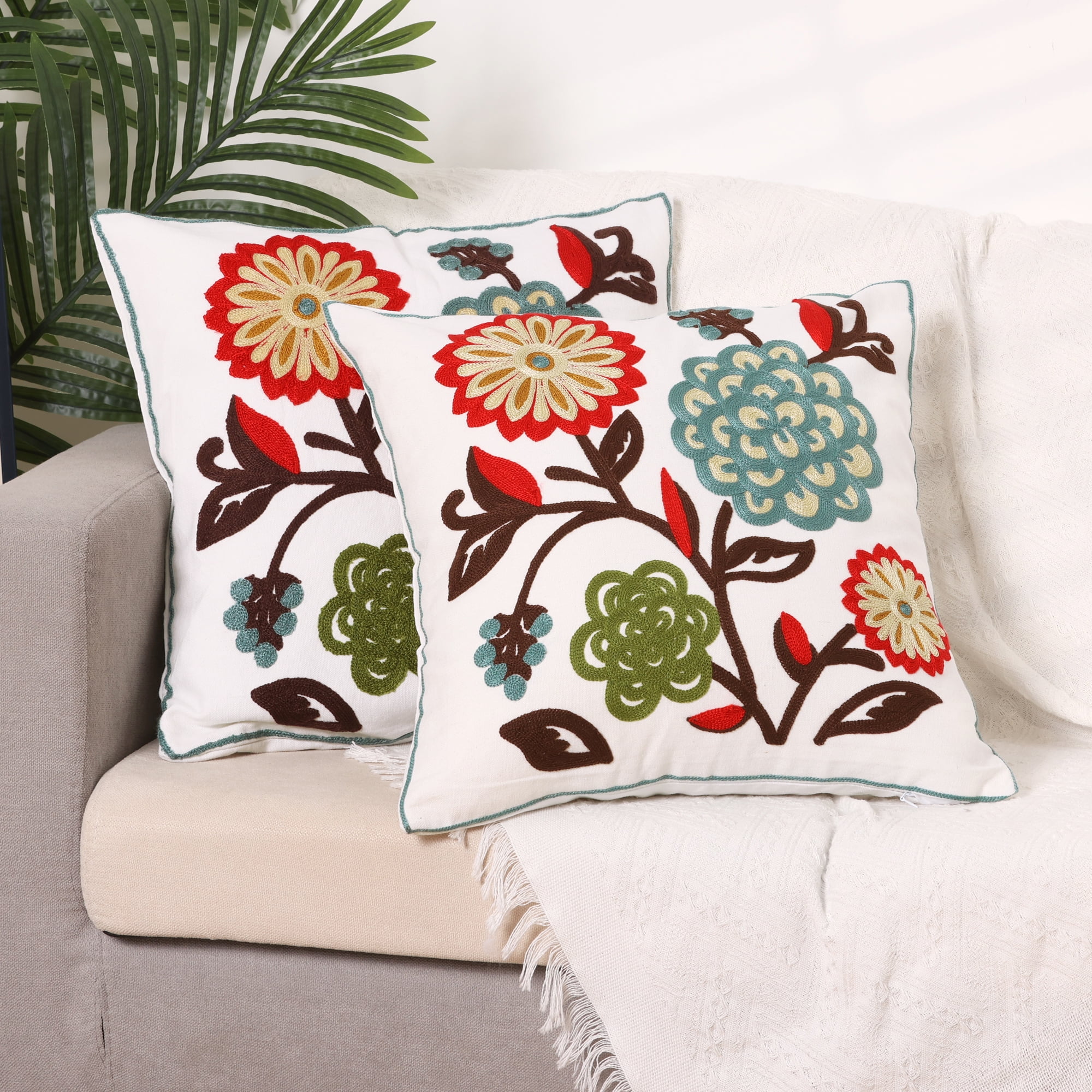 Uxcell Set of 2 Embroidered Decorative Throw Pillow Covers Square Couch