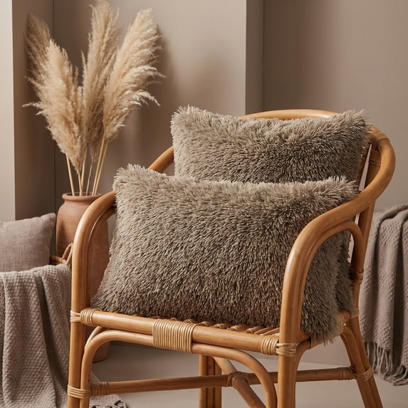 REGALWOVEN Set of 2 Throw Pillow Covers, Soft Fluffy Cushion Covers Double Sided Plush Pillow Covers Khaki 18" x 18"