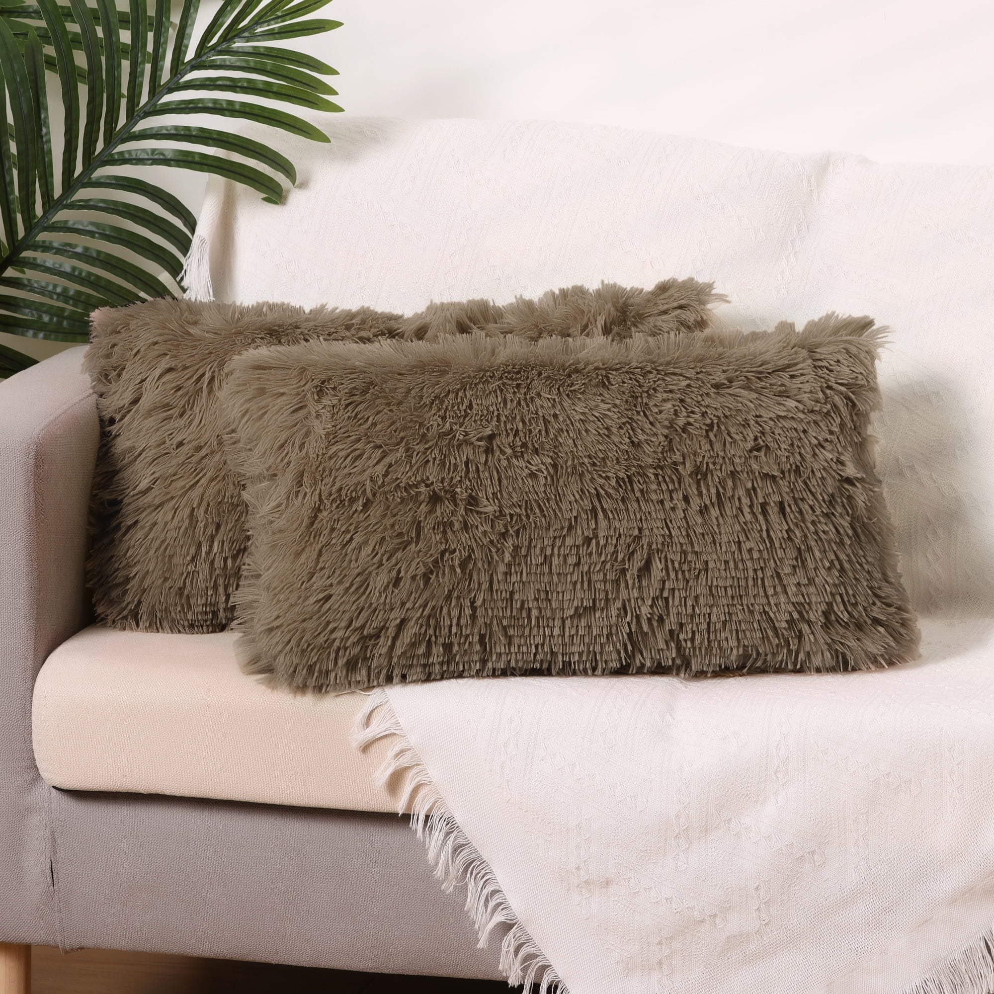 Uxcell Set of 2 Throw Pillow Covers, Soft Fluffy Cushion Covers Double