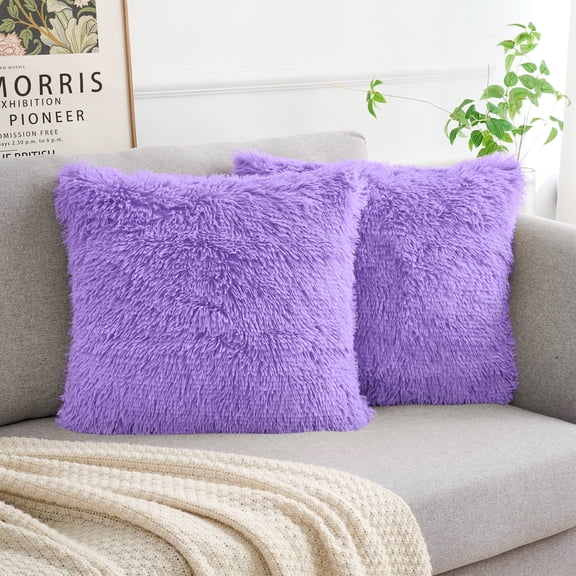REGALWOVEN Set of 2 Throw Pillow Covers, Soft Fluffy Cushion Covers Double Sided Plush Pillow Covers Purple 18" x 18"