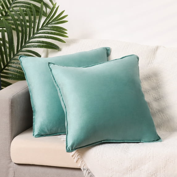 REGALWOVEN Set of 2 Velvet Throw Pillow Covers Decorative Solid Cushion Covers for Sofa Light Blue 16" x 16"