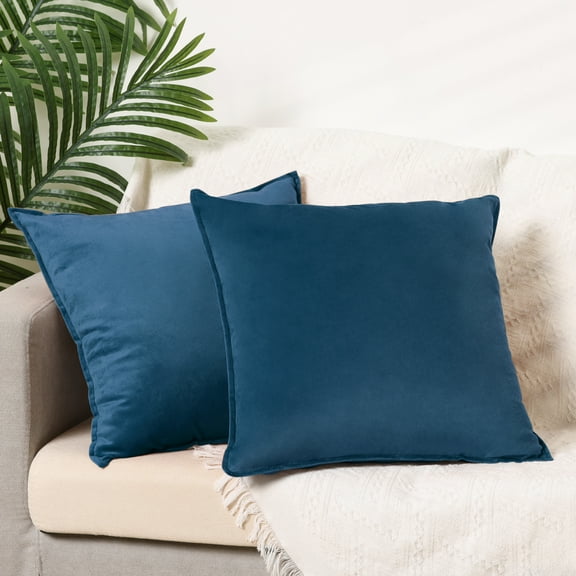 REGALWOVEN Set of 2 Velvet Throw Pillow Covers Decorative Solid Cushion Covers for Sofa Navy Blue 16" x 16"