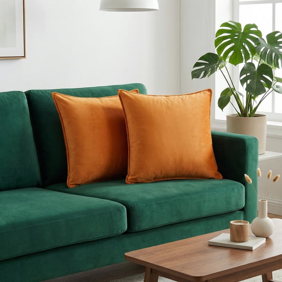 REGALWOVEN Set of 2 Velvet Throw Pillow Covers Decorative Solid Cushion Covers for Sofa Orange 16" x 16"