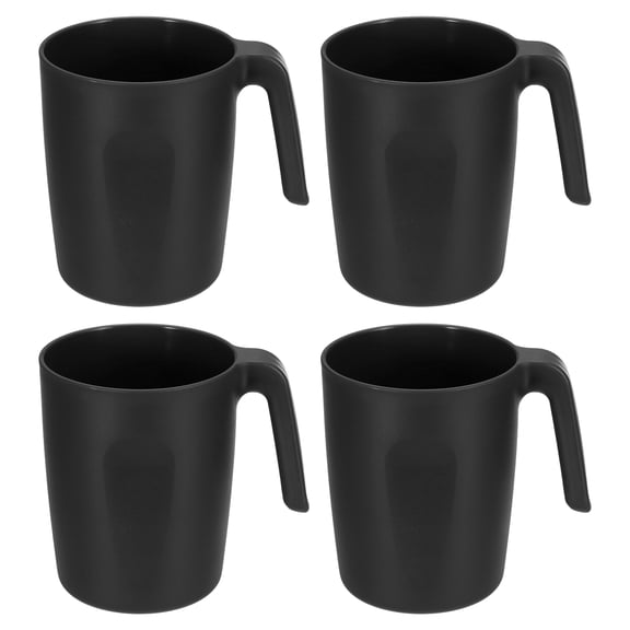 Uxcell Set of 4 Plastic Coffee Mugs, Unbreakable Coffee Mugs, Reusable Safe Drinking Cups with Handle for Tea Milk Kitchen, Black