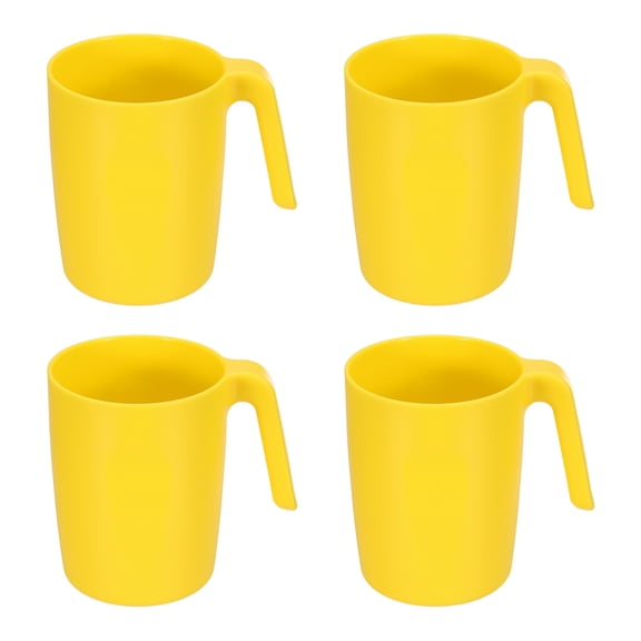 Uxcell Set of 4 Plastic Coffee Mugs, Unbreakable Coffee Mugs, Reusable Safe Drinking Cups with Handle for Tea Milk Kitchen, Lemon Yellow