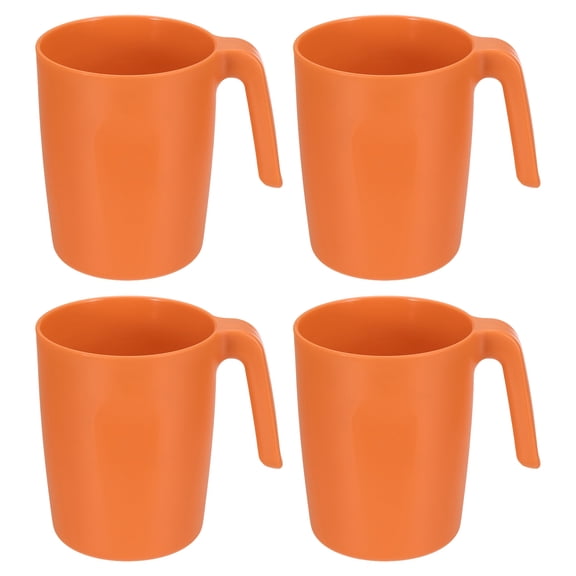 Uxcell Set of 4 Plastic Coffee Mugs, Unbreakable Coffee Mugs, Reusable Safe Drinking Cups with Handle for Tea Milk Kitchen, Orange